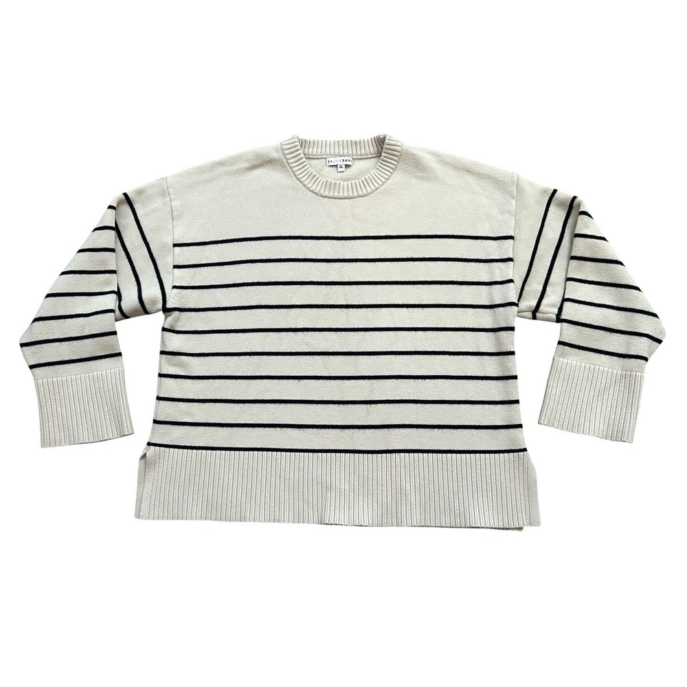 Baltic Born Landell Sweater XL Ivory Black Striped Crew Neck Oversized Cozy